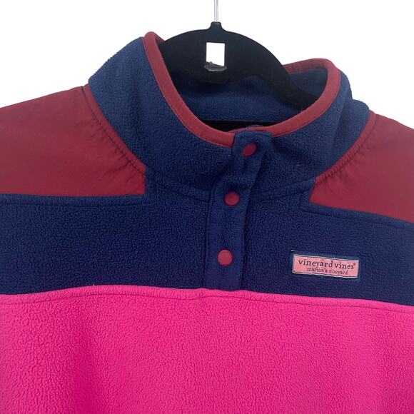 Vineyard Vines Color Block Fleece Snap Button Up Pullover Womens Large - Picture 2 of 6